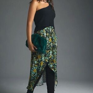 Maeve by Anthropologie Black Asymmetrical Skirt with Yellow & Aqua Floral Print